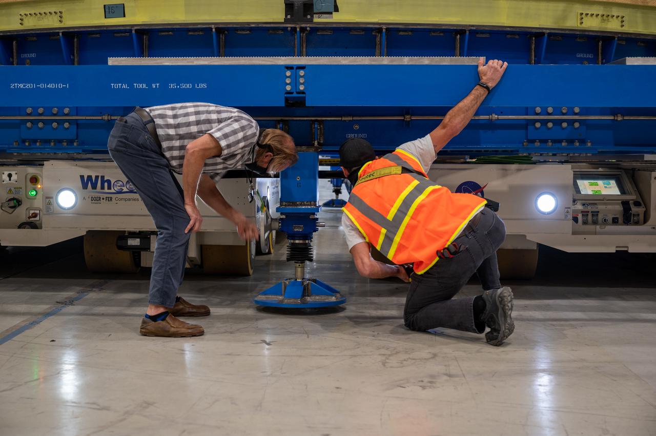 This image shows the forward skirt that will be used on the core stage of NASA’s Space Launch System rocket for Artemis II, the first crewed mission of NASA’s Artemis program, at NASA’s Michoud Assembly Facility. The SLS core stage is made up of five unique elements: the forward skirt, liquid oxygen tank, intertank, liquid hydrogen tank, and the engine section. The forward skirt houses flight computers, cameras, and avionics systems. The hardware is located at the top of the 212-foot-tall core stage and connects the upper part of the rocket to the core stage. Soon, technicians will ready the forward skirt for the first of three core stage assembly mates called the forward join. The forward join consists of three main parts -- the forward skirt, liquid oxygen tank, and intertank – to create the top, or forward part, of the core stage. Together with its four RS-25 engines, the rocket’s massive 212-foot-tall core stage — the largest stage NASA has ever built — and its twin solid rocket boosters will produce 8.8 million pounds of thrust to send NASA’s Orion spacecraft, astronauts and supplies beyond Earth’s orbit to the Moon and, ultimately, Mars. Offering more payload mass, volume capability and energy to speed missions through space, the SLS rocket, along with NASA’s Gateway in lunar orbit, the Human Landing System, and Orion spacecraft, is part of NASA’s backbone for deep space exploration and the Artemis lunar program. No other rocket is capable of carrying astronauts in Orion around the Moon in a single mission.